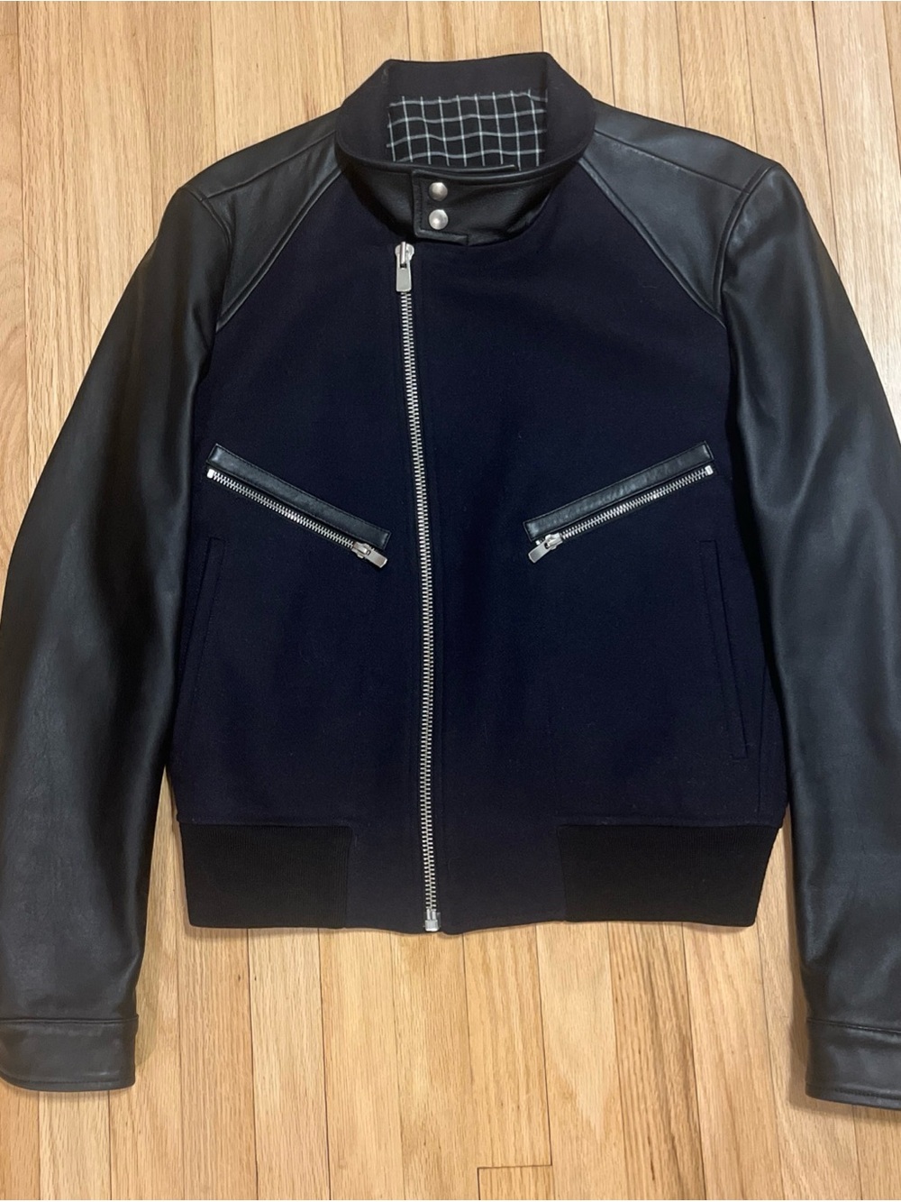 The Kooples Wool Bomber Jacket Rider Moto Size Small Plaid Lined